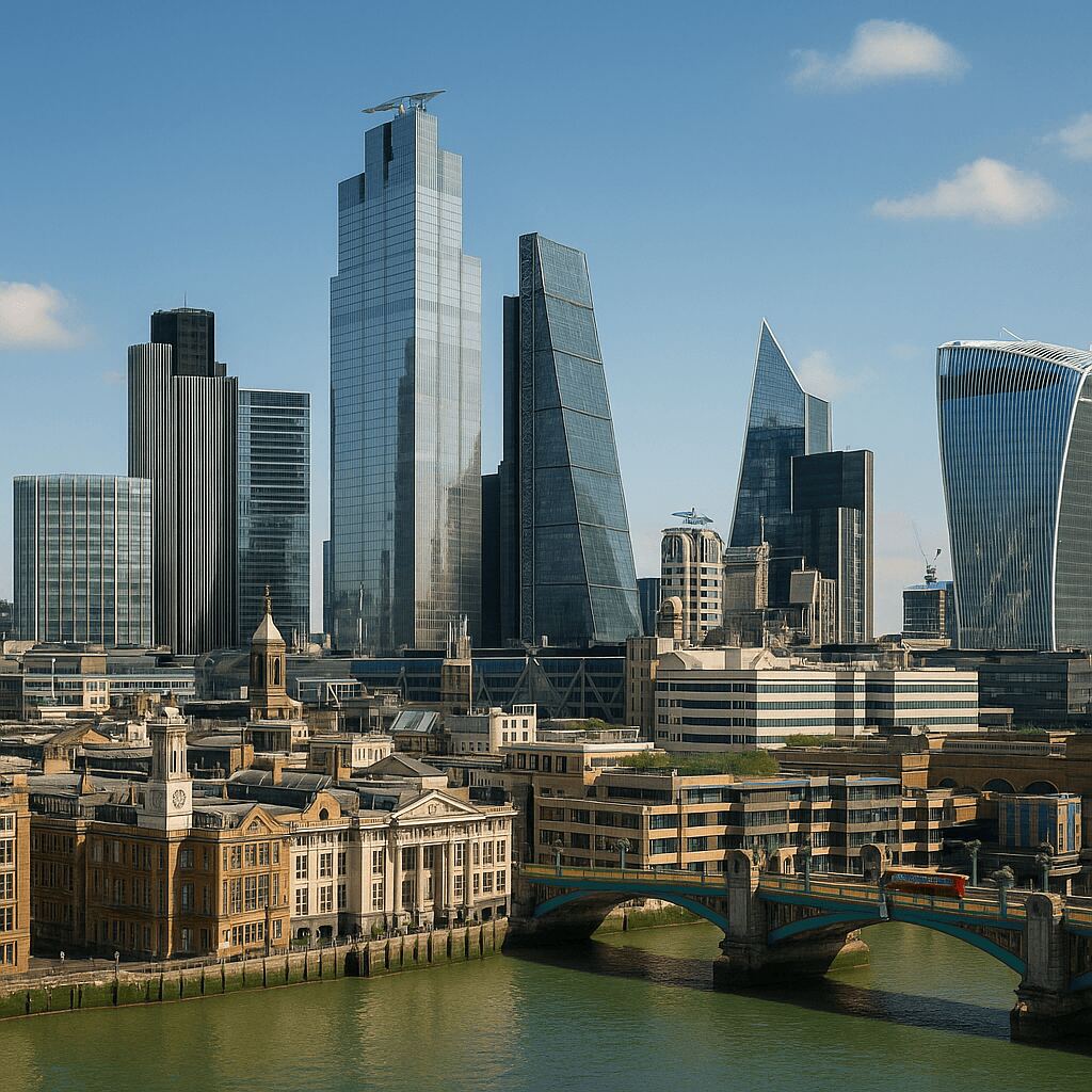 City of London towers above the riverside facades