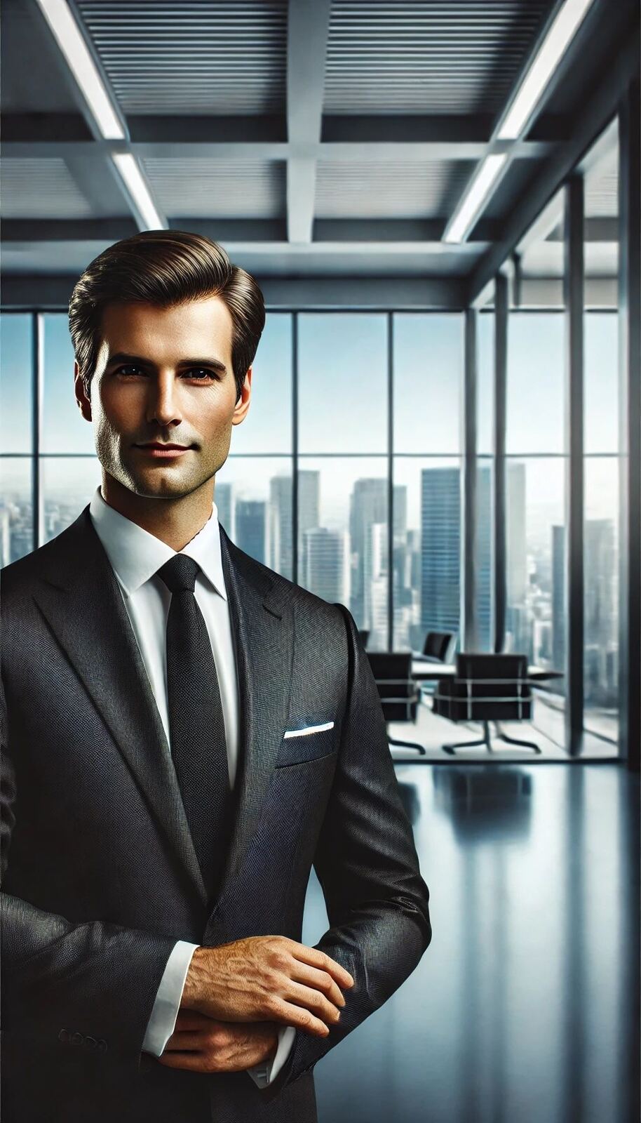 Compliance officer in a suit standing in a modern office